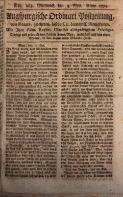 Augsburgische Ordinari Postzeitung von Staats-, gelehrten, historisch- u. ökonomischen Neuigkeiten (Augsburger Postzeitung) Mittwoch 3. November 1779