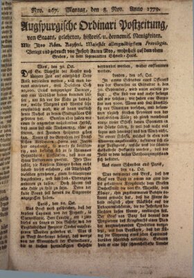 Augsburgische Ordinari Postzeitung von Staats-, gelehrten, historisch- u. ökonomischen Neuigkeiten (Augsburger Postzeitung) Montag 8. November 1779