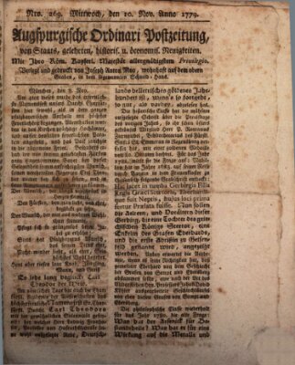 Augsburgische Ordinari Postzeitung von Staats-, gelehrten, historisch- u. ökonomischen Neuigkeiten (Augsburger Postzeitung) Mittwoch 10. November 1779