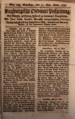 Augsburgische Ordinari Postzeitung von Staats-, gelehrten, historisch- u. ökonomischen Neuigkeiten (Augsburger Postzeitung) Samstag 27. November 1779