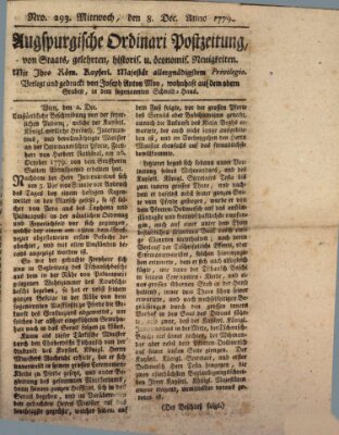 Augsburgische Ordinari Postzeitung von Staats-, gelehrten, historisch- u. ökonomischen Neuigkeiten (Augsburger Postzeitung) Mittwoch 8. Dezember 1779