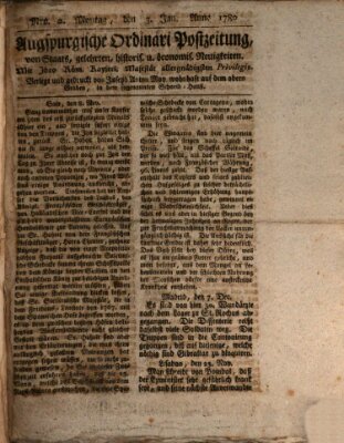 Augsburgische Ordinari Postzeitung von Staats-, gelehrten, historisch- u. ökonomischen Neuigkeiten (Augsburger Postzeitung) Montag 3. Januar 1780