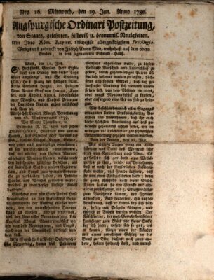 Augsburgische Ordinari Postzeitung von Staats-, gelehrten, historisch- u. ökonomischen Neuigkeiten (Augsburger Postzeitung) Mittwoch 19. Januar 1780