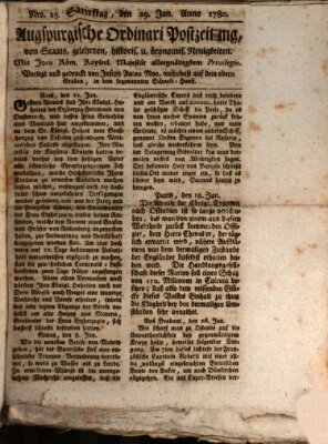 Augsburgische Ordinari Postzeitung von Staats-, gelehrten, historisch- u. ökonomischen Neuigkeiten (Augsburger Postzeitung) Samstag 29. Januar 1780