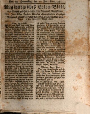 Augsburgische Ordinari Postzeitung von Staats-, gelehrten, historisch- u. ökonomischen Neuigkeiten (Augsburger Postzeitung) Donnerstag 10. Februar 1780