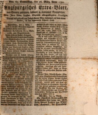 Augsburgische Ordinari Postzeitung von Staats-, gelehrten, historisch- u. ökonomischen Neuigkeiten (Augsburger Postzeitung) Donnerstag 16. März 1780