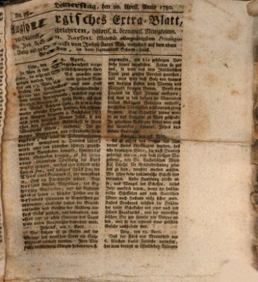 Augsburgische Ordinari Postzeitung von Staats-, gelehrten, historisch- u. ökonomischen Neuigkeiten (Augsburger Postzeitung) Donnerstag 20. April 1780