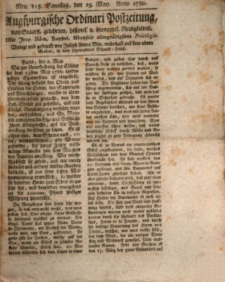 Augsburgische Ordinari Postzeitung von Staats-, gelehrten, historisch- u. ökonomischen Neuigkeiten (Augsburger Postzeitung) Samstag 13. Mai 1780