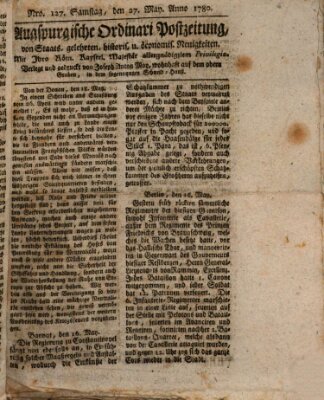 Augsburgische Ordinari Postzeitung von Staats-, gelehrten, historisch- u. ökonomischen Neuigkeiten (Augsburger Postzeitung) Samstag 27. Mai 1780