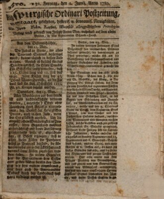 Augsburgische Ordinari Postzeitung von Staats-, gelehrten, historisch- u. ökonomischen Neuigkeiten (Augsburger Postzeitung) Freitag 2. Juni 1780