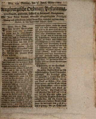 Augsburgische Ordinari Postzeitung von Staats-, gelehrten, historisch- u. ökonomischen Neuigkeiten (Augsburger Postzeitung) Montag 5. Juni 1780