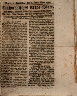 Augsburgische Ordinari Postzeitung von Staats-, gelehrten, historisch- u. ökonomischen Neuigkeiten (Augsburger Postzeitung) Donnerstag 8. Juni 1780