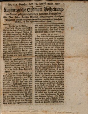 Augsburgische Ordinari Postzeitung von Staats-, gelehrten, historisch- u. ökonomischen Neuigkeiten (Augsburger Postzeitung) Samstag 17. Juni 1780