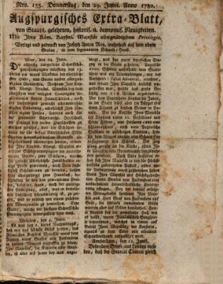 Augsburgische Ordinari Postzeitung von Staats-, gelehrten, historisch- u. ökonomischen Neuigkeiten (Augsburger Postzeitung) Donnerstag 29. Juni 1780