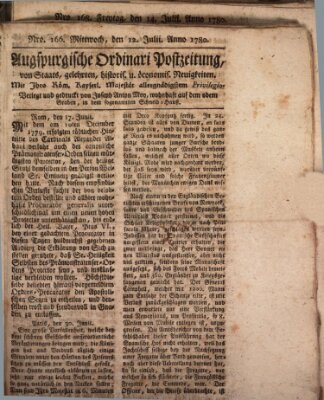 Augsburgische Ordinari Postzeitung von Staats-, gelehrten, historisch- u. ökonomischen Neuigkeiten (Augsburger Postzeitung) Mittwoch 12. Juli 1780