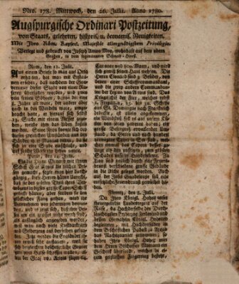 Augsburgische Ordinari Postzeitung von Staats-, gelehrten, historisch- u. ökonomischen Neuigkeiten (Augsburger Postzeitung) Mittwoch 26. Juli 1780