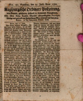 Augsburgische Ordinari Postzeitung von Staats-, gelehrten, historisch- u. ökonomischen Neuigkeiten (Augsburger Postzeitung) Samstag 29. Juli 1780