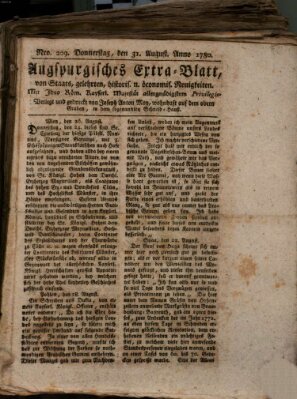 Augsburgische Ordinari Postzeitung von Staats-, gelehrten, historisch- u. ökonomischen Neuigkeiten (Augsburger Postzeitung) Donnerstag 31. August 1780