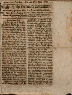 Augsburgische Ordinari Postzeitung von Staats-, gelehrten, historisch- u. ökonomischen Neuigkeiten (Augsburger Postzeitung) Samstag 14. Oktober 1780