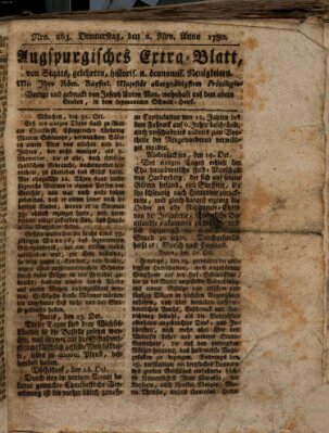 Augsburgische Ordinari Postzeitung von Staats-, gelehrten, historisch- u. ökonomischen Neuigkeiten (Augsburger Postzeitung) Donnerstag 2. November 1780