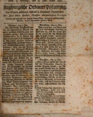 Augsburgische Ordinari Postzeitung von Staats-, gelehrten, historisch- u. ökonomischen Neuigkeiten (Augsburger Postzeitung) Freitag 5. Januar 1781