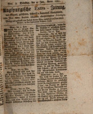 Augsburgische Ordinari Postzeitung von Staats-, gelehrten, historisch- u. ökonomischen Neuigkeiten (Augsburger Postzeitung) Dienstag 9. Januar 1781