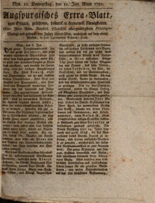 Augsburgische Ordinari Postzeitung von Staats-, gelehrten, historisch- u. ökonomischen Neuigkeiten (Augsburger Postzeitung) Donnerstag 11. Januar 1781