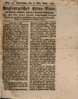 Augsburgische Ordinari Postzeitung von Staats-, gelehrten, historisch- u. ökonomischen Neuigkeiten (Augsburger Postzeitung) Donnerstag 8. Februar 1781