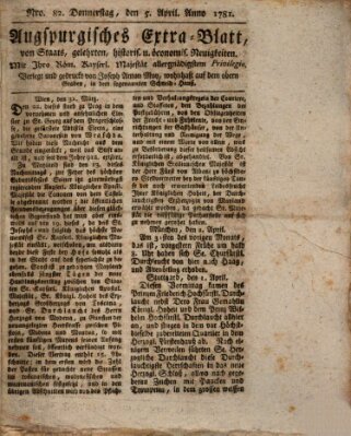 Augsburgische Ordinari Postzeitung von Staats-, gelehrten, historisch- u. ökonomischen Neuigkeiten (Augsburger Postzeitung) Thursday 5. April 1781
