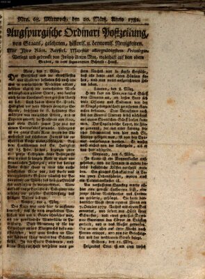 Augsburgische Ordinari Postzeitung von Staats-, gelehrten, historisch- u. ökonomischen Neuigkeiten (Augsburger Postzeitung) Mittwoch 20. März 1782