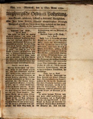 Augsburgische Ordinari Postzeitung von Staats-, gelehrten, historisch- u. ökonomischen Neuigkeiten (Augsburger Postzeitung) Mittwoch 8. Mai 1782