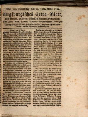 Augsburgische Ordinari Postzeitung von Staats-, gelehrten, historisch- u. ökonomischen Neuigkeiten (Augsburger Postzeitung) Donnerstag 13. Juni 1782