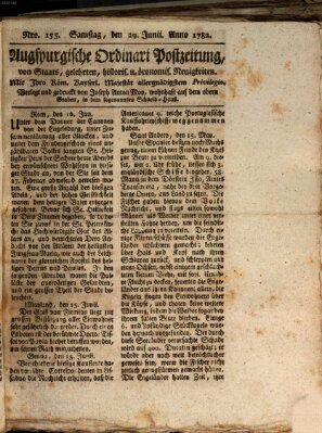 Augsburgische Ordinari Postzeitung von Staats-, gelehrten, historisch- u. ökonomischen Neuigkeiten (Augsburger Postzeitung) Samstag 29. Juni 1782