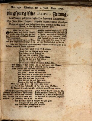 Augsburgische Ordinari Postzeitung von Staats-, gelehrten, historisch- u. ökonomischen Neuigkeiten (Augsburger Postzeitung) Dienstag 2. Juli 1782