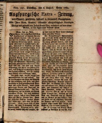 Augsburgische Ordinari Postzeitung von Staats-, gelehrten, historisch- u. ökonomischen Neuigkeiten (Augsburger Postzeitung) Dienstag 6. August 1782