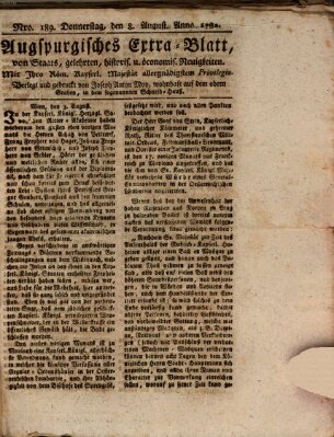 Augsburgische Ordinari Postzeitung von Staats-, gelehrten, historisch- u. ökonomischen Neuigkeiten (Augsburger Postzeitung) Donnerstag 8. August 1782