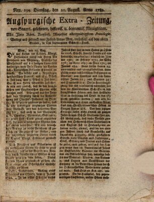 Augsburgische Ordinari Postzeitung von Staats-, gelehrten, historisch- u. ökonomischen Neuigkeiten (Augsburger Postzeitung) Dienstag 20. August 1782