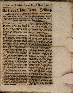 Augsburgische Ordinari Postzeitung von Staats-, gelehrten, historisch- u. ökonomischen Neuigkeiten (Augsburger Postzeitung) Dienstag 27. August 1782