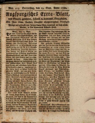 Augsburgische Ordinari Postzeitung von Staats-, gelehrten, historisch- u. ökonomischen Neuigkeiten (Augsburger Postzeitung) Donnerstag 19. September 1782