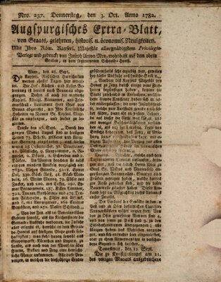 Augsburgische Ordinari Postzeitung von Staats-, gelehrten, historisch- u. ökonomischen Neuigkeiten (Augsburger Postzeitung) Donnerstag 3. Oktober 1782