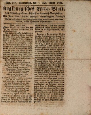 Augsburgische Ordinari Postzeitung von Staats-, gelehrten, historisch- u. ökonomischen Neuigkeiten (Augsburger Postzeitung) Donnerstag 7. November 1782