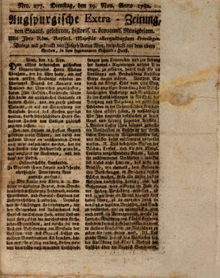 Augsburgische Ordinari Postzeitung von Staats-, gelehrten, historisch- u. ökonomischen Neuigkeiten (Augsburger Postzeitung) Dienstag 19. November 1782