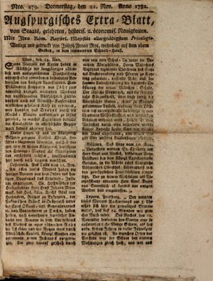 Augsburgische Ordinari Postzeitung von Staats-, gelehrten, historisch- u. ökonomischen Neuigkeiten (Augsburger Postzeitung) Donnerstag 21. November 1782