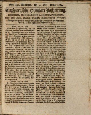 Augsburgische Ordinari Postzeitung von Staats-, gelehrten, historisch- u. ökonomischen Neuigkeiten (Augsburger Postzeitung) Mittwoch 4. Dezember 1782