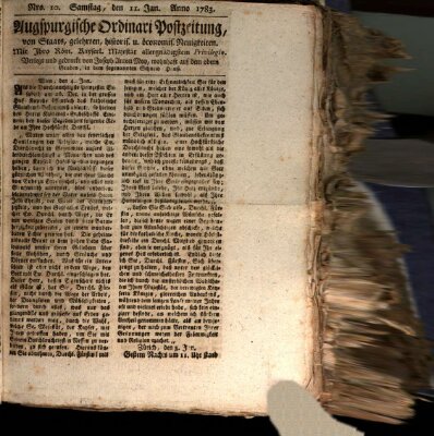 Augsburgische Ordinari Postzeitung von Staats-, gelehrten, historisch- u. ökonomischen Neuigkeiten (Augsburger Postzeitung) Samstag 11. Januar 1783