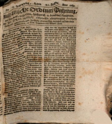 Augsburgische Ordinari Postzeitung von Staats-, gelehrten, historisch- u. ökonomischen Neuigkeiten (Augsburger Postzeitung) Freitag 21. Februar 1783