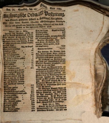 Augsburgische Ordinari Postzeitung von Staats-, gelehrten, historisch- u. ökonomischen Neuigkeiten (Augsburger Postzeitung) Samstag 29. März 1783