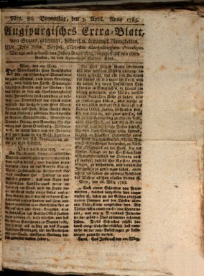 Augsburgische Ordinari Postzeitung von Staats-, gelehrten, historisch- u. ökonomischen Neuigkeiten (Augsburger Postzeitung) Donnerstag 3. April 1783