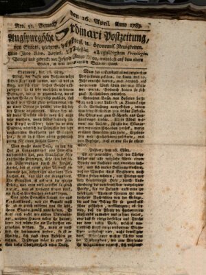 Augsburgische Ordinari Postzeitung von Staats-, gelehrten, historisch- u. ökonomischen Neuigkeiten (Augsburger Postzeitung) Mittwoch 16. April 1783