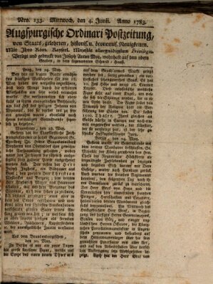 Augsburgische Ordinari Postzeitung von Staats-, gelehrten, historisch- u. ökonomischen Neuigkeiten (Augsburger Postzeitung) Mittwoch 4. Juni 1783